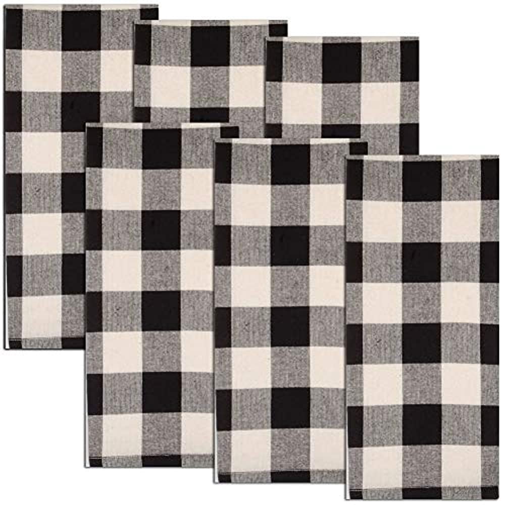 100% Cotton Kitchen Towels Set of 2-18" X 28" Black and White Plaid