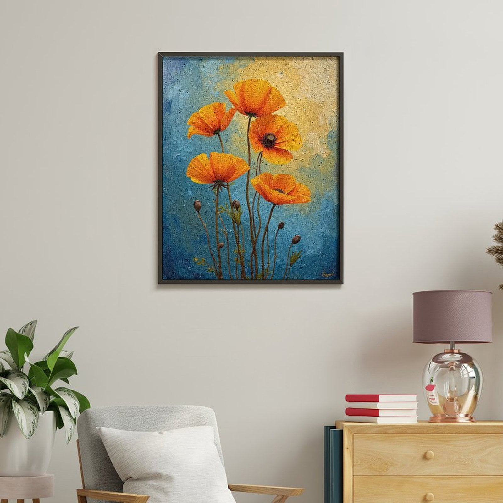 Paint By Numbers Kit for Adults Beginner - DIY Orange Flowers Abstract Art Painting Canvas Painting Kits for Adults, Frameless Paint By Number for Adults for Home Wall Decor 16x20 Inch