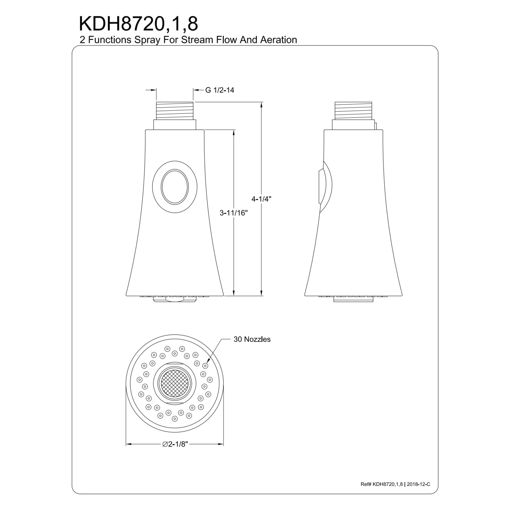 Kingston Brass KDH8728 Pull-Down Kitchen Faucet Sprayer Head, Brushed Nickel