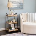 thumbnail image 2 of Linon Three Tiered Storage Stand in Rustic Brown Metal and Natural Wood, 2 of 12
