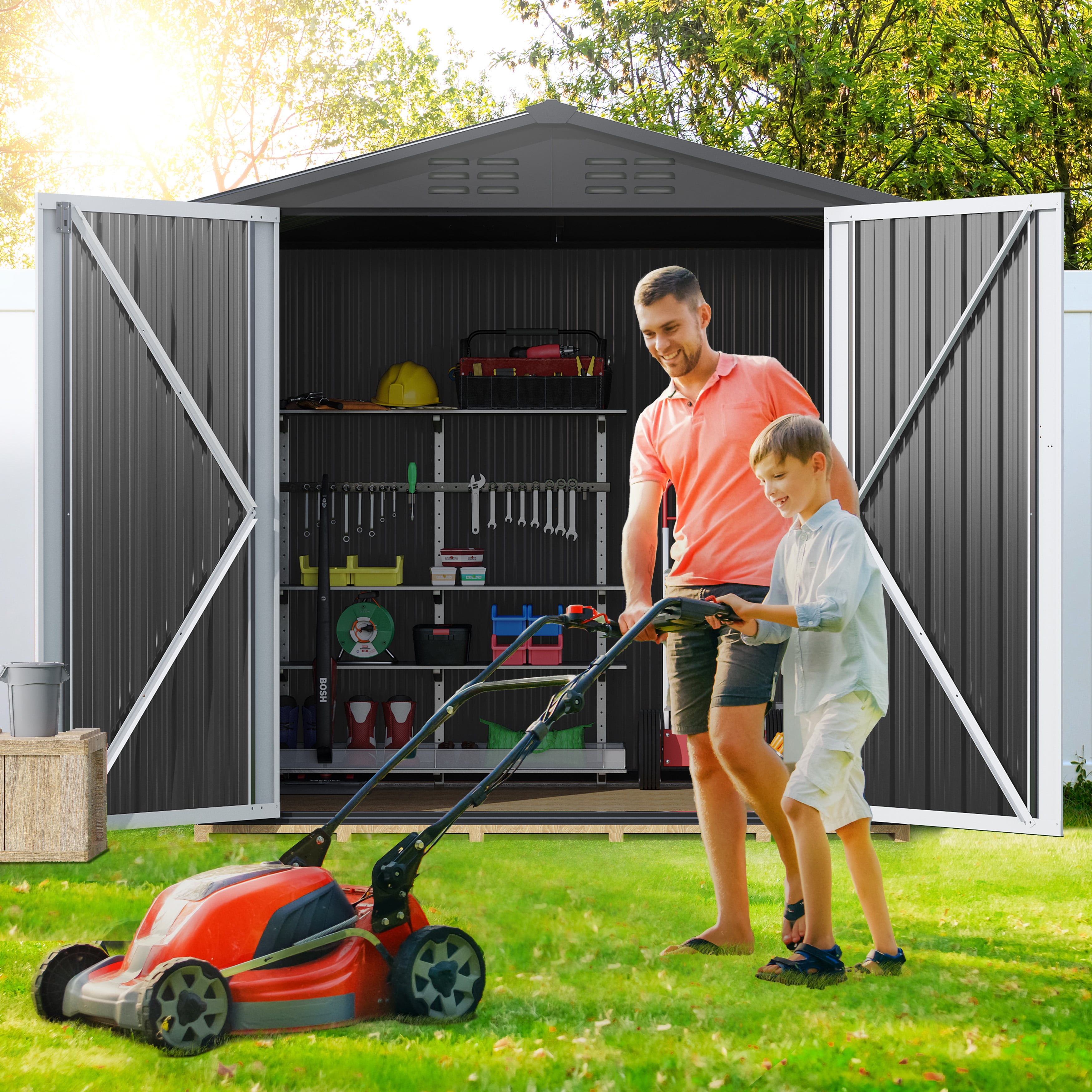 Dextrus 6x4 FT Outdoor Storage Shed, Large Metal Tool Sheds, Heavy Duty Storage House with Lockable Doors & Air Vent for Backyard Patio Lawn