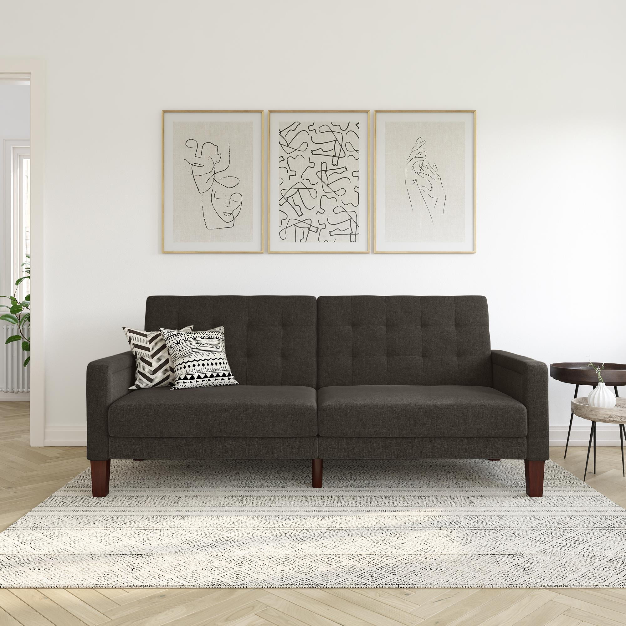 Better Homes & Gardens Porter Fabric Tufted Futon, Gray Linen
