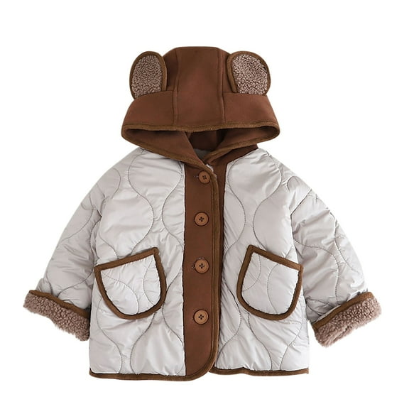 Odeerbi Kids Boys Girls Winter Coat Fleece Lined Quilted Puffer Jacket Thermal Padded Coats Children's Cotton Hooded Jacket Warmth Thick Outerwear Kids Clothes Beige