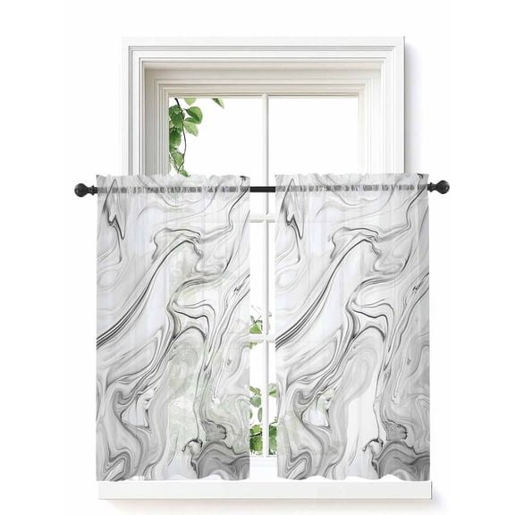 White Gray Marble Tier Curtains 45 Inch Length,Sheer Curtains for Bedroom Living Room Window Modern Minimalist Abstract Texture Rod Pocket Drapes Kitchen Curtains Small Half Window 27.5"x45" 2 Panels