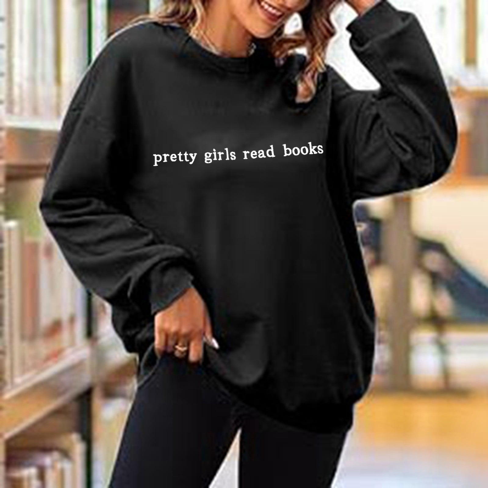 Women's Fall/Winter Fashion Casual Letters Print Loose Long Sleeve Crew Neck Hoodie No Hoodie Sweatshirt Front Zip Jacket Women Active Hoodie Women Baseball Hoodies Women Pretty Sweater Women