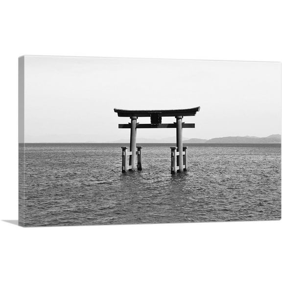 ARTCANVAS Floating Japan Torii Gate Miyajima Shrine Lake Biwa Rectangle Canvas Art Print - Size: 26" x 18" (0.75" Deep)