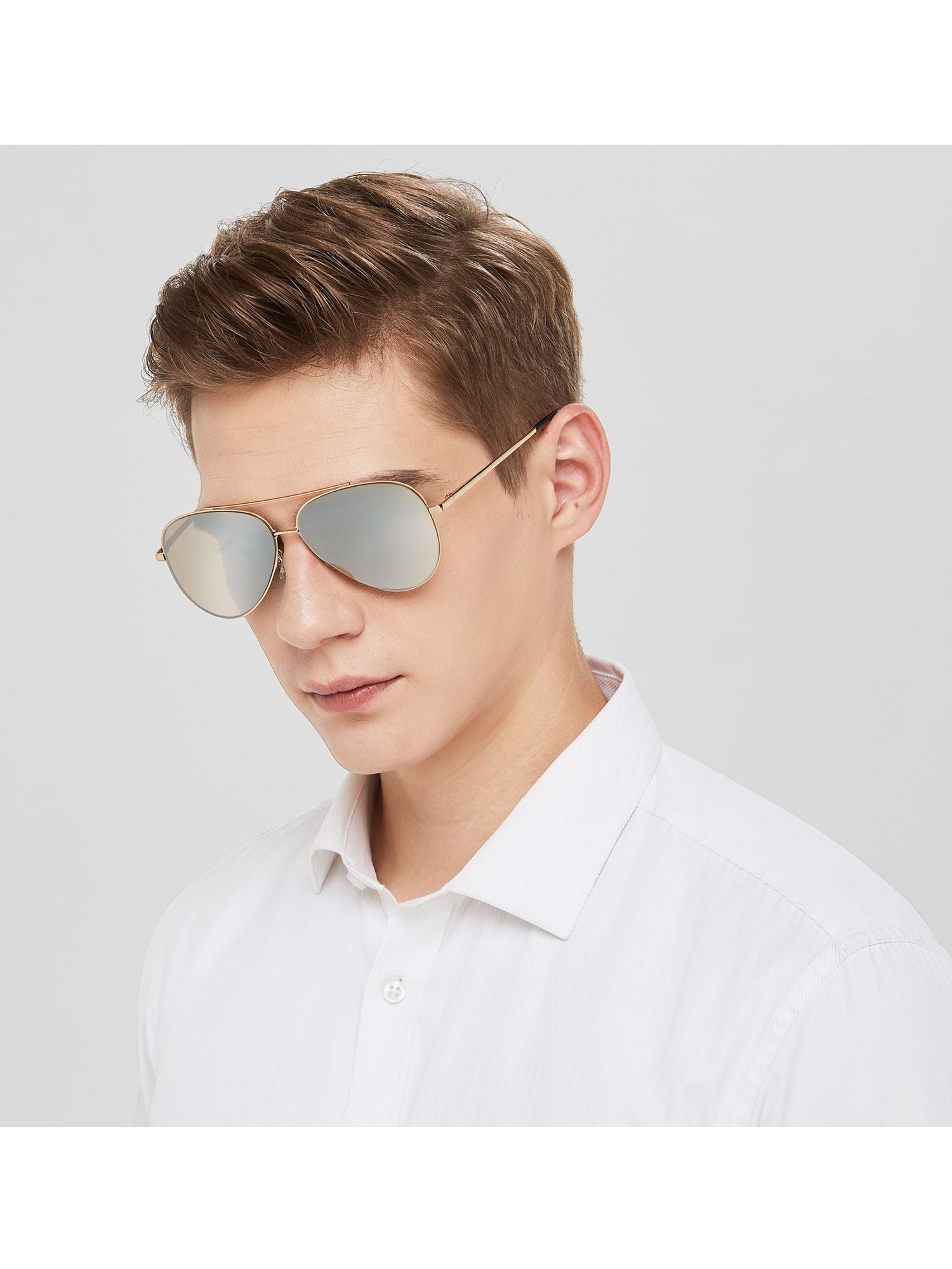 Aviator Sunglasses for Adult Men Male, Flat Brown Mirrored Lens 