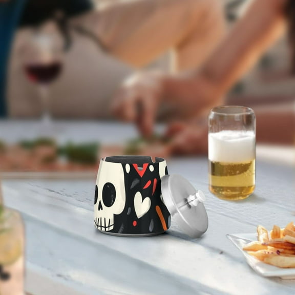 Skulls and Hearts Ashtray with Lid Cigarette Ashtray Stainless Steel Ash Tray Ash Holder for Home Outdoor