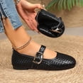 thumbnail image 4 of BRGZLK Mary Jane Shoes for Women Trendy Solid Color Round Toe Woven Print Ballet Flats with Strap Dressy Comfortable Casual Shoes Black 7.5, 4 of 9
