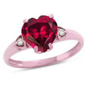 Star K Heart Shaped 8mm Created Ruby Engagement Promise Wedding Ring in 14 kt Rose Gold Size 7