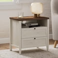 thumbnail image 4 of EYYTHUNG Modern Nightstand with Drawers Wooden End Table with Charging Station Farmhouse Night Stand Bedside Side Table with Storage Open Shelf, Rustic White/Honey Brown, 4 of 8
