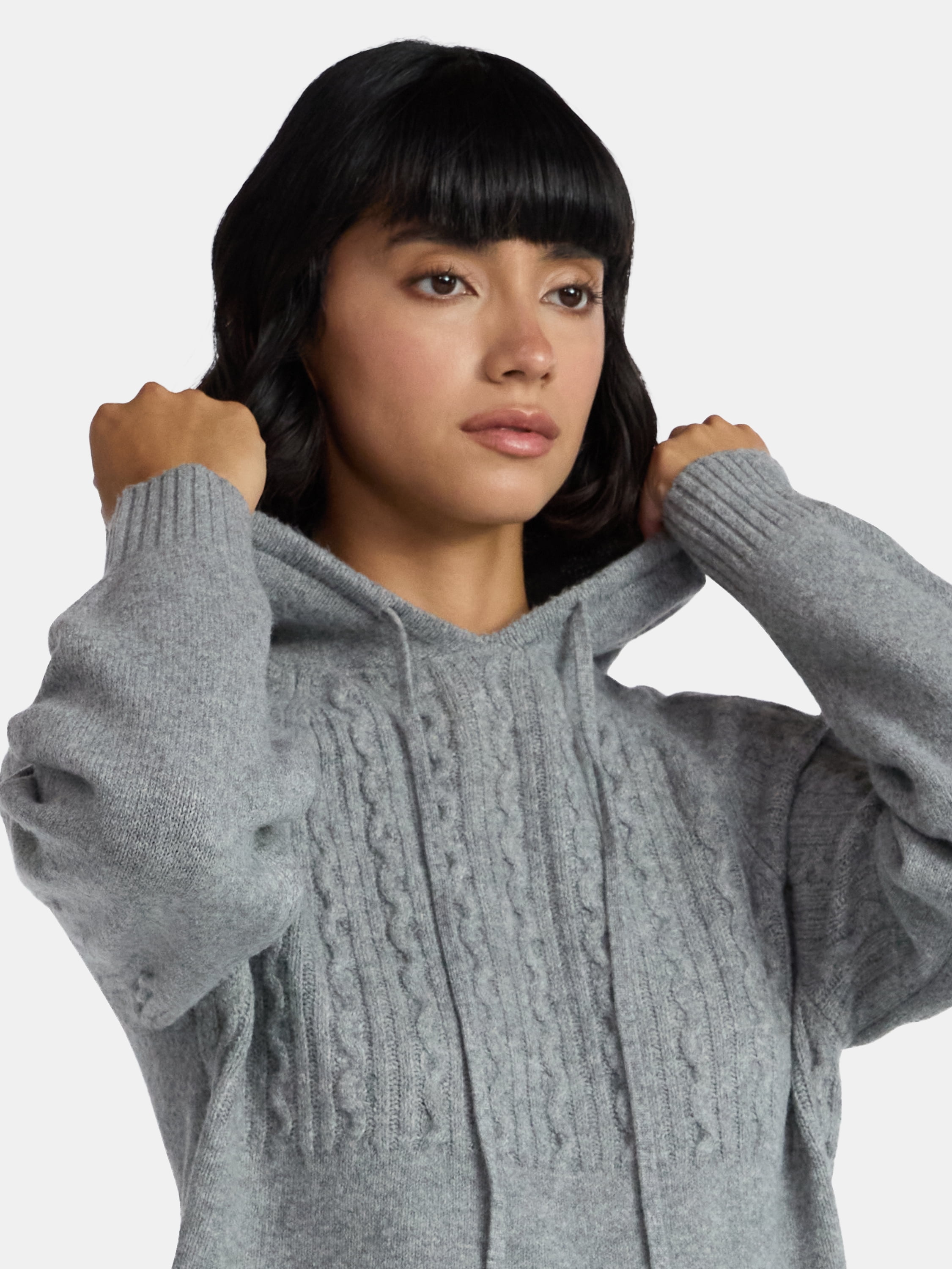 Time and Tru Women's Cable Knit Hoodie Sweater and Pants Set, 2-Piece, Sizes XS-XXXL