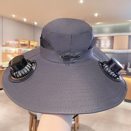 Solar Fan Hat,Solar Powered Fan Hat,Hat With Fans Solar Power,Solar+USB Charging,Cooling Hat,Fishing Hat For Men,Wide Brim Sun Hat(Gray Head Size:22"-19"+Broadband:6")from ANMUYUM