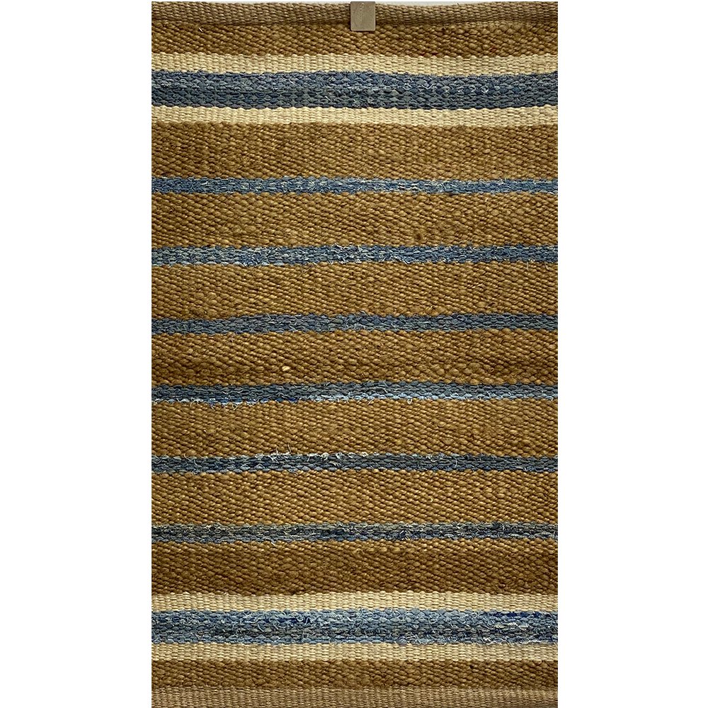 LR Home Coastal Blue Striped Jute 7 ft. x 9 ft. Area Rug