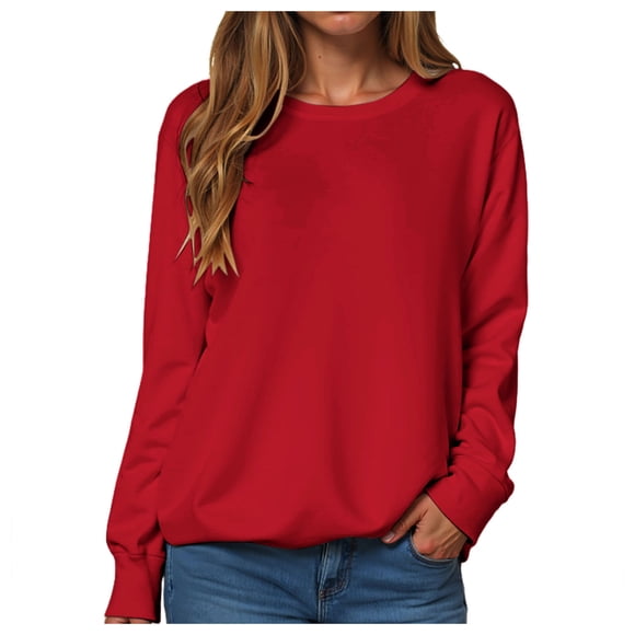 Splozh Ladies Sweatshirt Women Sweatshirt Long Sleeve Shirt Dandelion Print Pullover Winter Blouse Tops Red,S