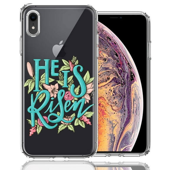 MUNDAZE for Apple iPhone XR He Is Risen Text Easter Jesus Christian Flowers Double Layer Phone Case Cover