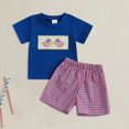 thumbnail image 2 of HCNTES Toddler Boy 4th of July Outfit 6 12 18 24 Months 2T 3T American Flag Embroidered T-Shirt & Plaid Shorts 2-Piece Patriotic Clothes Set, 2 of 6