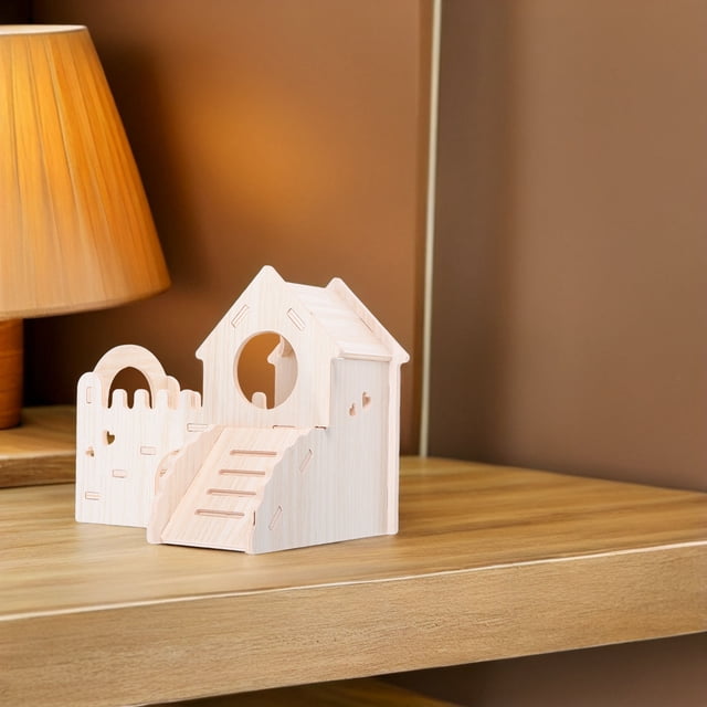 Raindrops Khaki Wood Small Animals Hideout with Detachable Double Layer and Climbing Slide