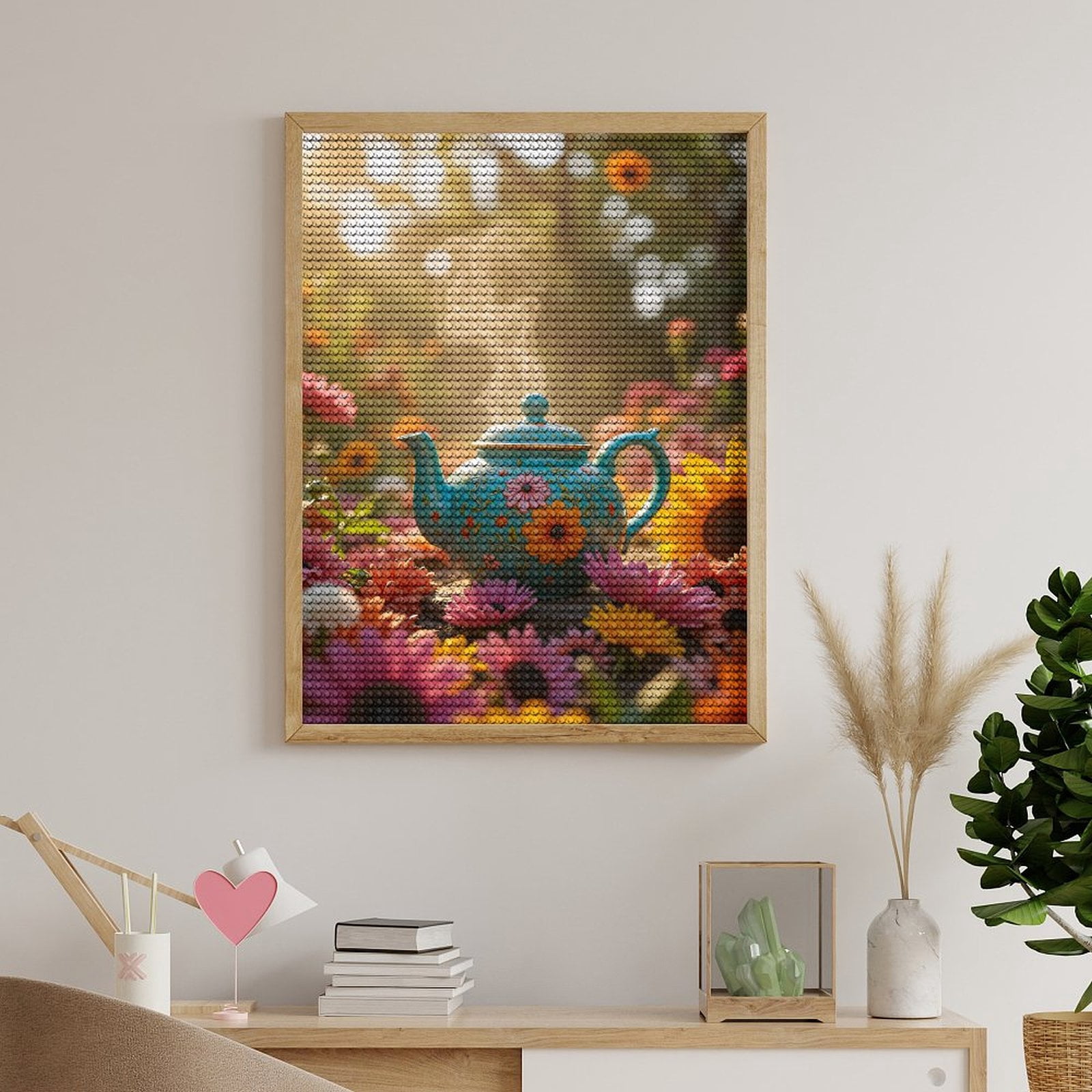 Diamond Art Kits for Adults, Ceramic Teapot Garden Blossoms 5D Diamond Painting Kits for Adults Beginners, DIY Full Drill Diamond Painting, Gem Art and Crafts 12x16