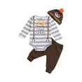 thumbnail image 3 of My First Thanksgiving Baby Boy Girl Long Sleeve Turkey Romper Bodysuit + Brown Pants + Hat 3Pcs Fall Outfit Set, 3 of 9