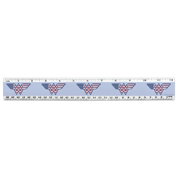 Wonder Woman USA American Flag Logo 12 Inch Standard and Metric Plastic Ruler