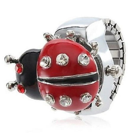 Bug Watch - Women's Ladybug Ring Watch with Red and Clear Crystal Accents