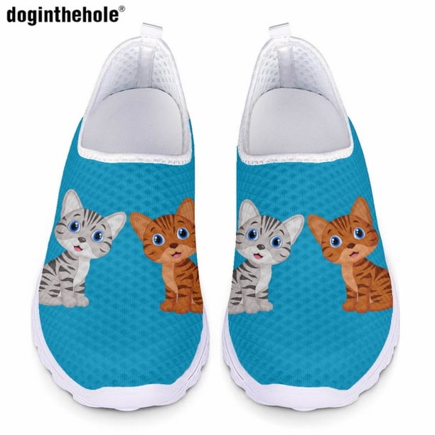 Doginthehole - Zapatos de malla transpirables de verano para mujer, zapatillas planas informales de moda para mujer, bonitos zapatos de enfermería para hospital con gatito