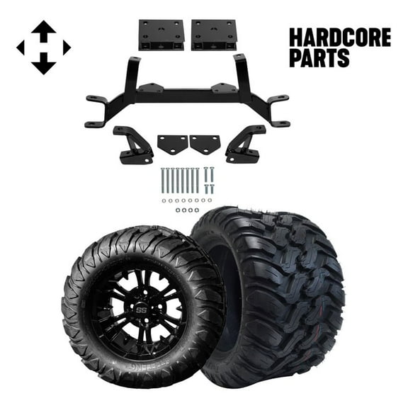 Hardcore Parts 4" Drop Axle Lift Kit for EZGO TXT/PDS (1994.5-2001.5) Gas Golf Cart with 12" Black ‘VAMPIRE’ Wheels and 22"x11"-12"  DOT rated Mud-Terrain/All-Terrain tires