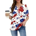thumbnail image 3 of Abcomgle Womens 4th Of July T-Shirts American Flag Print Patriotic Tops Short Sleeve Henley V-Neck Tee Shirts Fashion Independent Day T Shirt,Red 2XL, 3 of 4