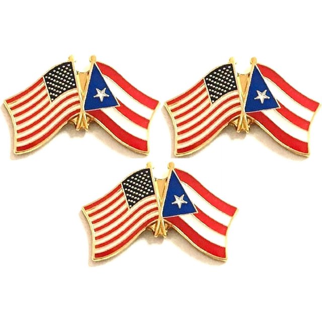 PACK of 3 Puerto Rico & US Crossed Double Flag Lapel Pins, Puerto Rican & American Friendship Pin Badge