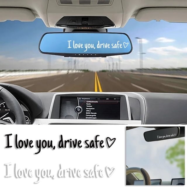 Calcomanía de vinilo Drive Safe Mirror - Pack de 3 I Heart You Car Vidring para retrovisor, regalos para conductores