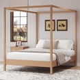 thumbnail image 1 of Solid Wood Queen Size Bed, Queen Bed Canopy Bed Frame Four Poster Platform Bed with Slats Support, No Box Spring Needed, Mattress Not Included, Easy Assembly (Natural, Queen), 1 of 8