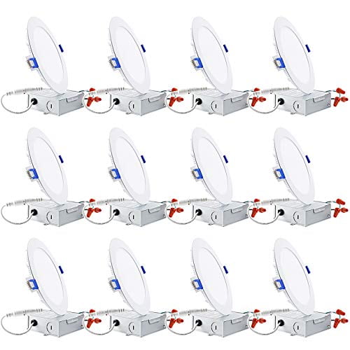 TORCHSTAR Basic Series 12-Pack 12W 6 Inch LED Recessed Lighting with Junction Box, 5000K Daylight, 5%-100% Dimmable, ETL and Energy Star Certified