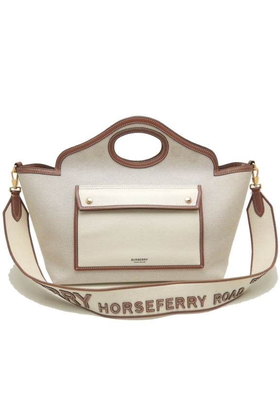 Pre-Owned BURBERRY Small Soft Pocket Tote Bag 8041803 Canvas and Leather Natural Tan... (Fair)