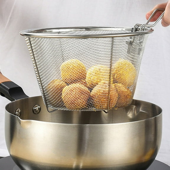 LEDMOMO 2Pcs Deep Fryer Basket Frying Basket Stainless Steel Cooking Silver