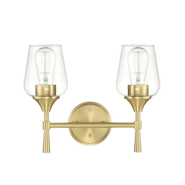 Two Light Stella Vanity Clear Glass, Champagne Gold Vanity Light Fixture