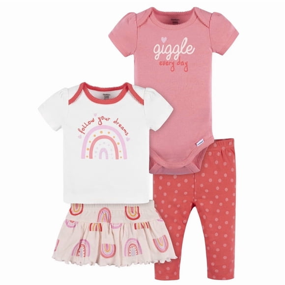 Gerber Set 1 Pañalero, 1 Playera, 1 Pantalón y 1 Falda Niña Talla 6-9M