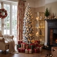 thumbnail image 3 of 7ft Snow Flocked Pencil Christmas Tree with 690 Branch Tips, White Unlit Artificial Skinny Xmas Tree with Folding Metal Stand, Dense Branches, Slim Snowy Tree for Home Office Holiday Decoration, 3 of 12