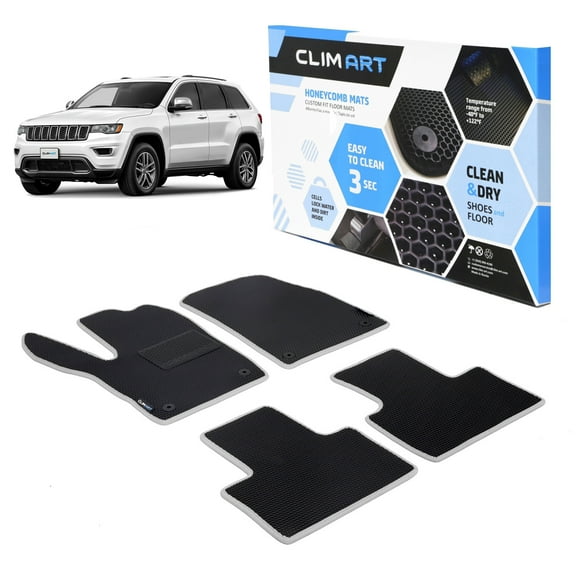 CLIM ART All-Weather Car Floor Mats Compatible with Jeep Grand Cherokee 2016-2021, Custom-Fit Heavy-Duty Floor Liners for Cars & SUVs, Car Accessories for Men & Women, Silver - FL041318032
