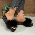 thumbnail image 6 of Samdudou Platform Sandals for Women Fluffy Faux Fur Slip On Wedge Slippers Elevated Heel Open Toe Slides Fashion Summer Footwear Casual Dressy Indoor Outdoor Shoes, 6 of 9