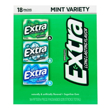 Extra Sugar Free Chewing Gum Mint Variety Pack 15 Sticks (18 Count)
