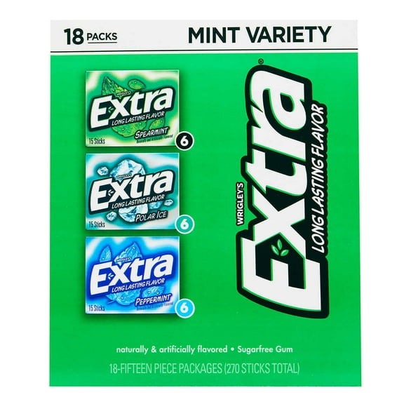 Extra Sugar Free Chewing Gum Mint Variety Pack 15 Sticks (18 Count)
