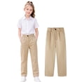 thumbnail image 3 of HILEELANG 4-15 Little/Big Boys and girls Chino Pants Straight Leg Button Front Twill School Uniform Everyday Wear Khaki 1 Pack,Size 13-14T, 3 of 13