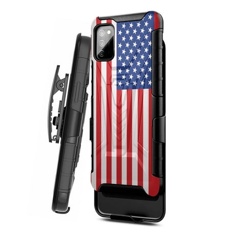 Capsule Case Compatible with Galaxy A02s [Military Grade Shockproof Kickstand Belt Clip Holster Heavy Duty Black Case Phone Cover] for Samsung Galaxy A02s SM-A025 (USA American Flag)