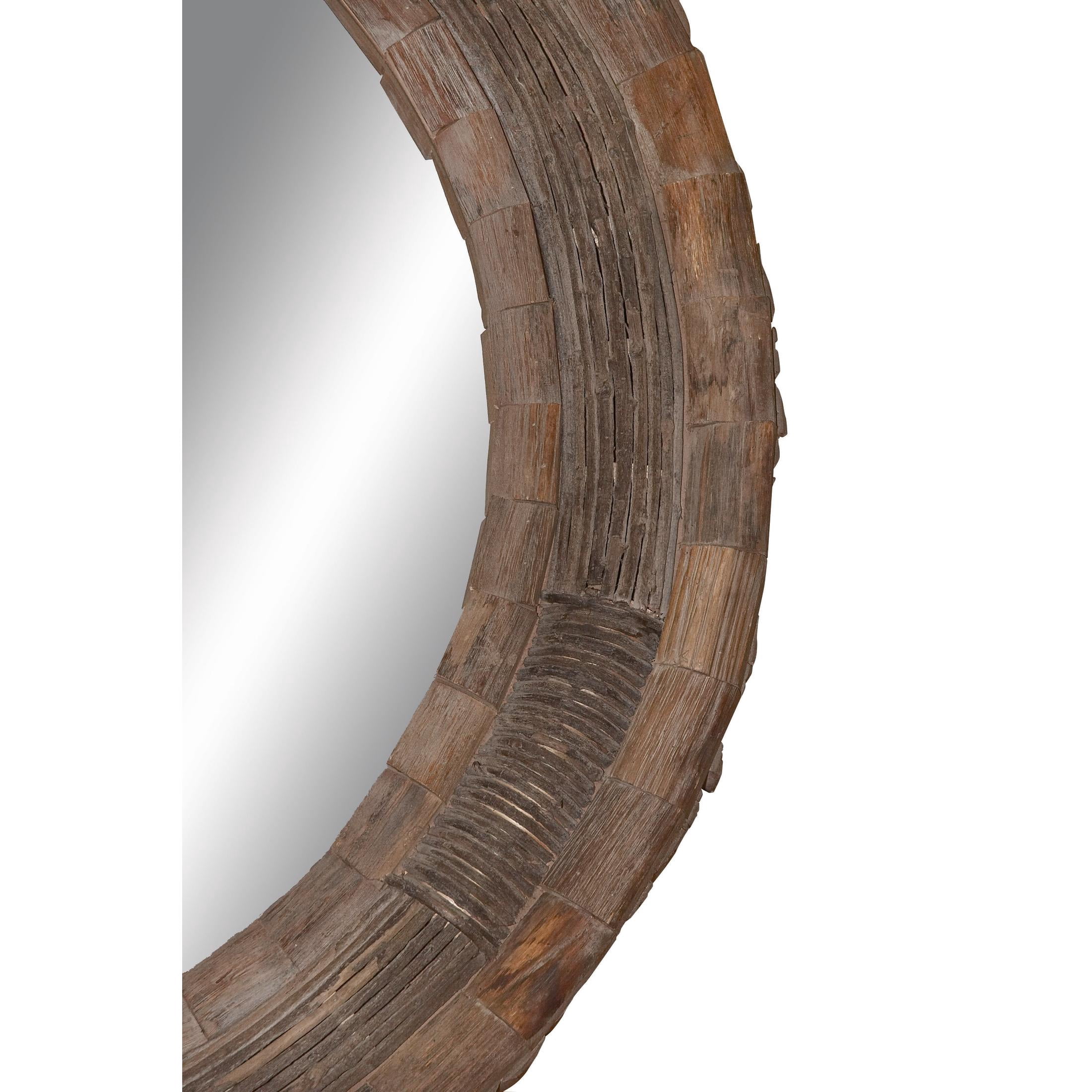 DecMode 65" x 65" Brown Large Wall Mirror with Layered Wood Chip and Stick Design