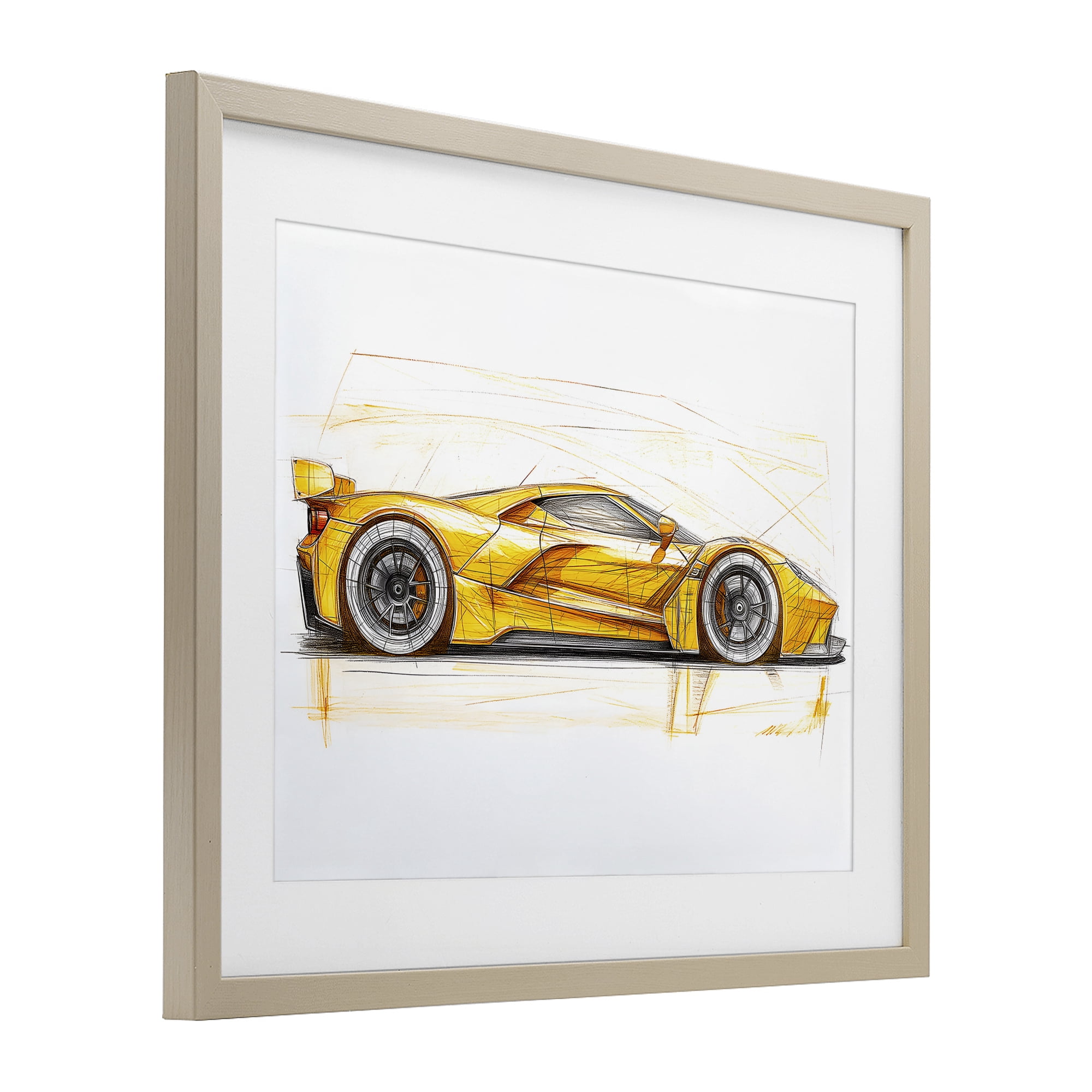 Stupell Industries Yellow Sports Car Whimsicality Birch Framed Print Under Glass, design by Steve Hunziker