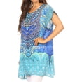 thumbnail image 3 of Sakkas Lesedi Top Blouse With Cap Sleeves Colorful Print and Rhinestones - 17232-blue/ornate - One Size Regular, 3 of 5