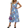 thumbnail image 2 of LWavelet Women's Square Neck Ruffle Strap Bunny & Easter Egg Print Tiered Midi Dress for Easter & Casual Wear Blue XL, 2 of 5