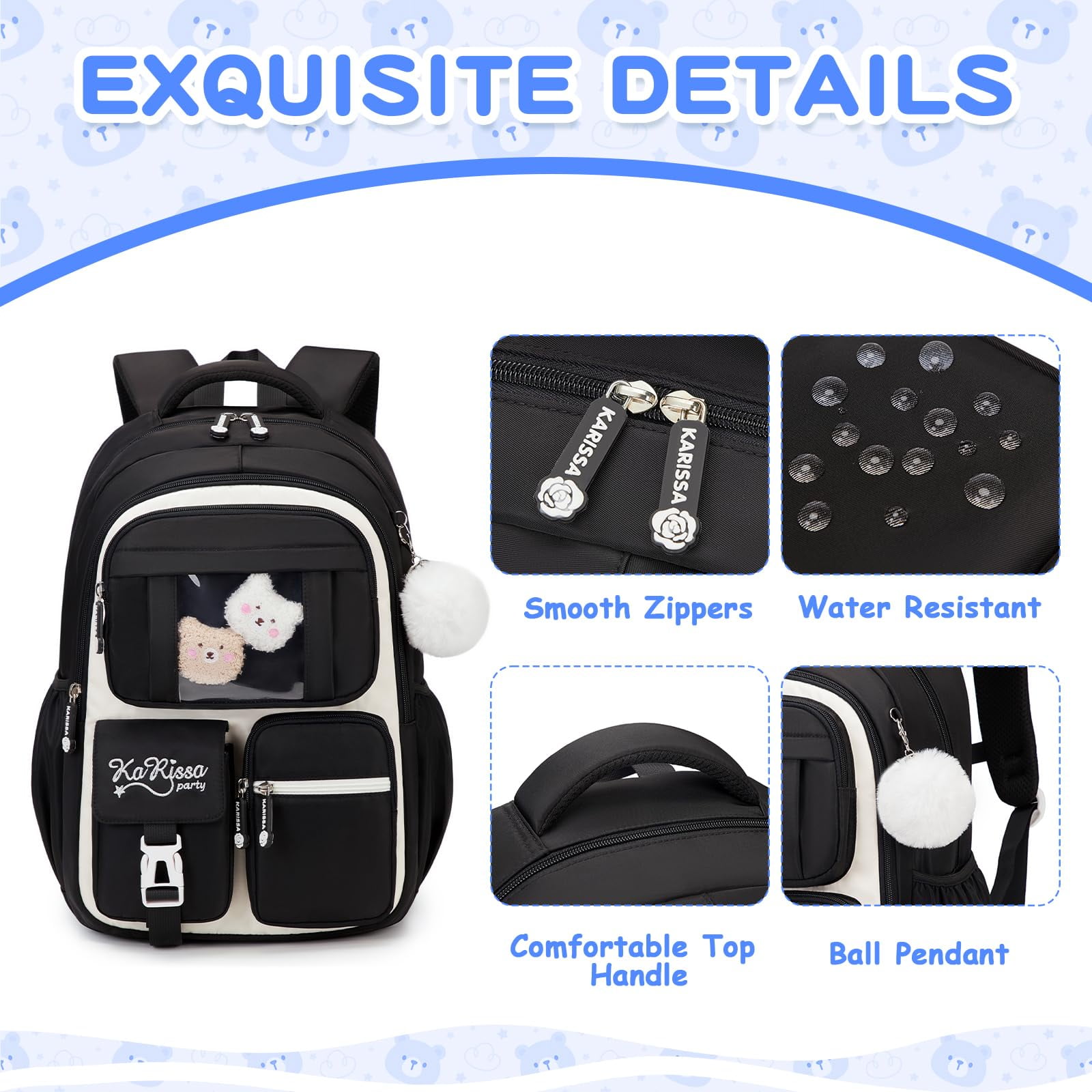 Soda Candy Backpacks for Girls Kawaii Ita Kids Backpack Water Resistant Lightweigt Students Bookbag for Elementary Primary Middle School, Black
