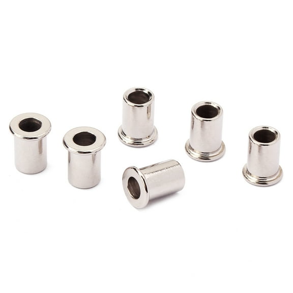 6 Pcs Guitar String Ferrules Guitar String Caps String-Through Body Ferrule Bushings (Chrome)